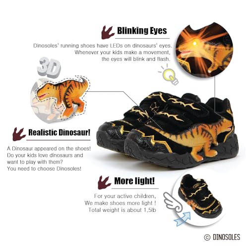 T-Rex Light Up Shoes for Kids Lightweight Dinosaur Toddler Sneakers for Children with Flashing Eye LED Running Shoe, Black3