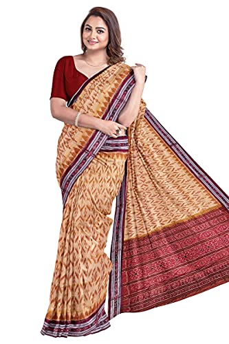 Image of Odisha Sambalpuri Handloom Ikat Women's Cotton Saree, Odisha Handloom Handmade Pure Cotton Khandua Saree, Ikkat Orissa Traditional Handloom Saree Without Blouse