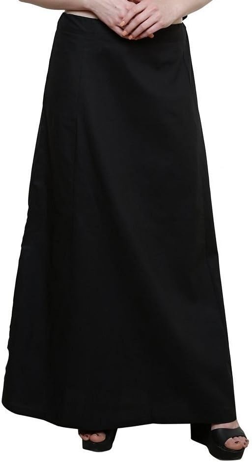 NavyataWomen's Cotton Readymade Indian Inskirt Saree Petticoats Underskirt - Free Size Black