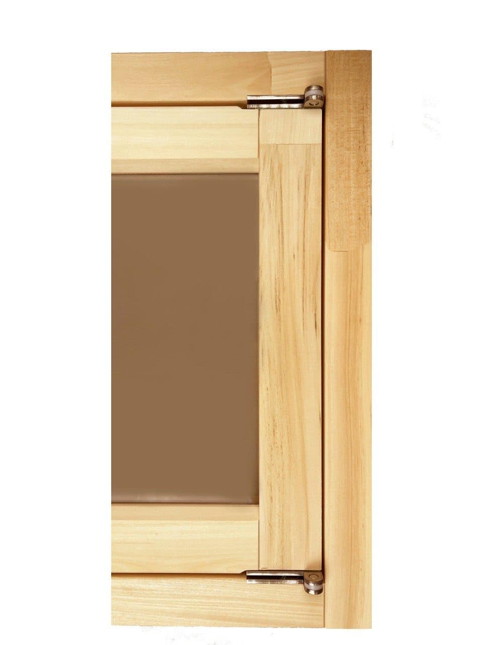 Saunafenster 500x600 mm aus Lindenholz – bronzefarbenes Isolierglas, doppelt verglast & gehärtet, zum Öffnen, Holzfenster für Sauna & Außensauna, inkl. Rahmen