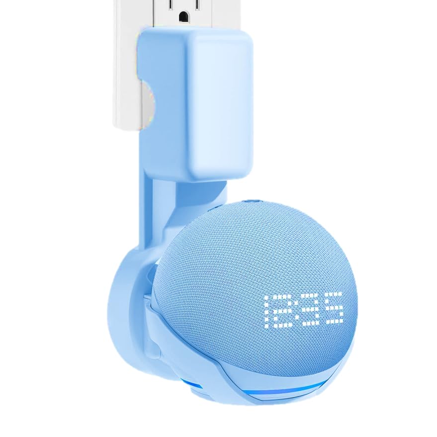 Saifsmart Outlet Wall Mount Hanger Holder Stand Accessories Case Built-in Plug Cable Management for Echo Dot 4th Gen/Echo Dot 5th Gen Smart Speaker (Blue)