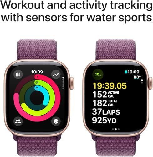 Image of Apple Watch Series 10 [GPS, 46mm] - Rose Gold Aluminum Case with Plum Sport Loop, One Size (Renewed)