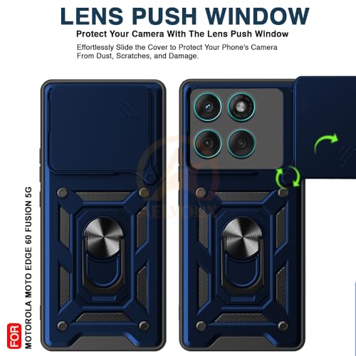 Image of Armor Bumper Back Cover Case for Moto Edge 60 Fusion 5G Rotating Camera Cover, Ring Holder & Kickstand | Heavy Duty & 360 Degree Protection Moto Edge 60 Fusion 5G Back Cover (Blue)