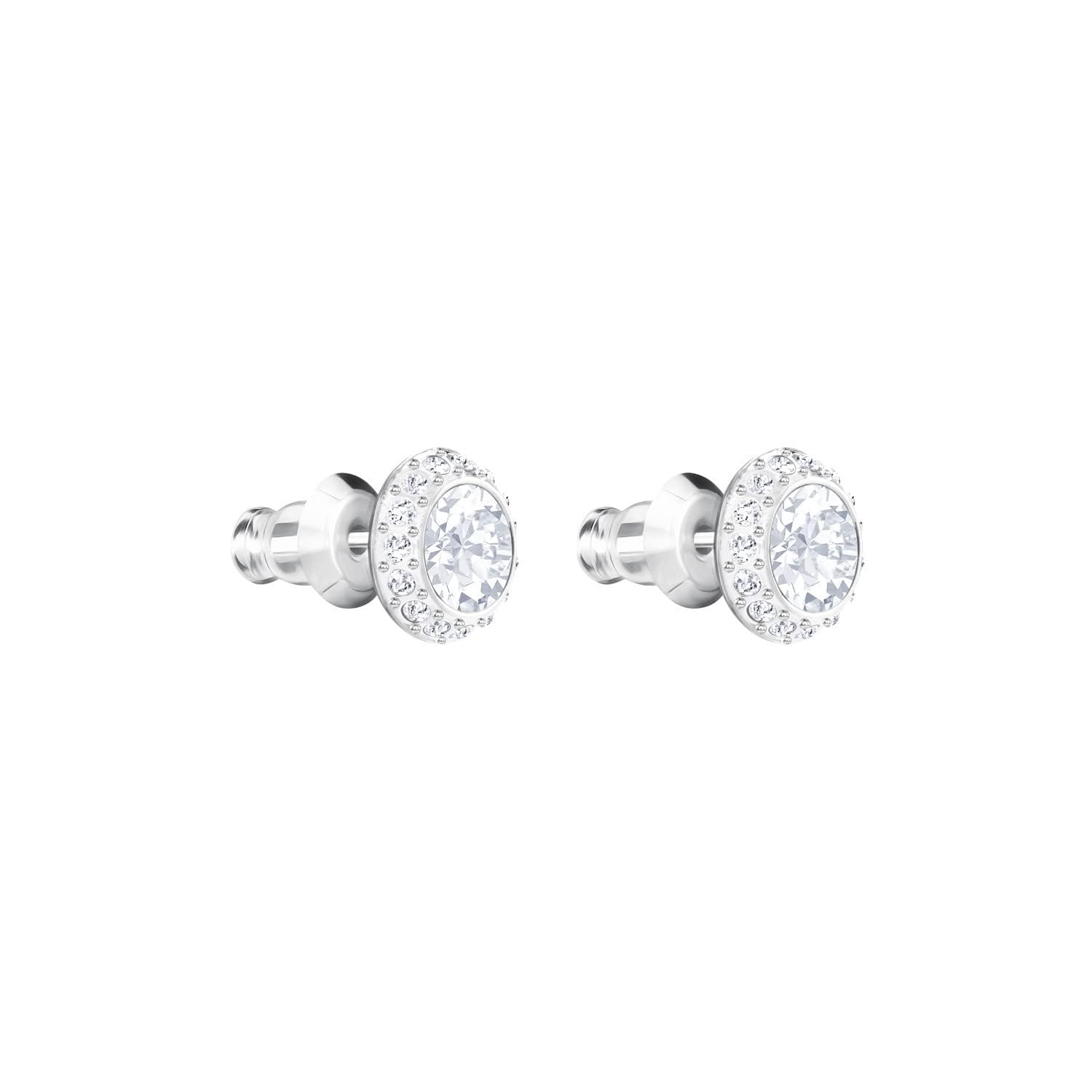 Swarovski Pendente Attract Trilogy, Rotondo, Bianco, Placcato rodio & Orecchini a lobo Angelic, Taglio tondo, Bianchi, Placcato rodio