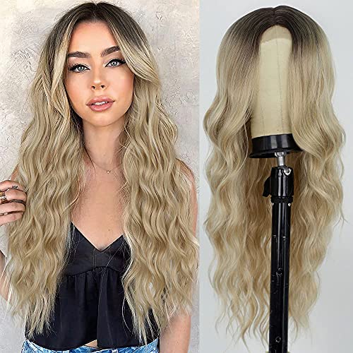 Lativ Blonde Wig Long Wavy Wigs for Women Curly Hair Ombre Wigs Synthetic Heat Resistant Fiber for Daily Party Use