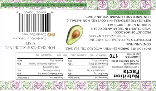 Coastal Gourmet Skinless Boned Sardines in Avocado Oil, 4.375 oz (Pack of 12)