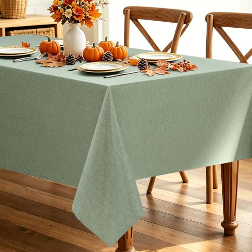 Decorelia Sage Green Linen Textured Tablecloth Rectangular 52 x70 Inch