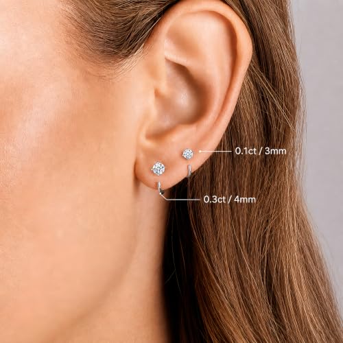 Image of Moissanite Stud Earrings for Men Women, 925 Sterling Silver 18K White Gold Plated, 1CT 6.5mm Round Cut, VVS1 D Color (0.6-2ct)