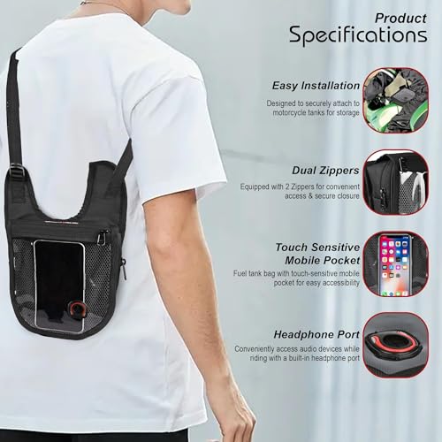 Image of Allextreme Universal Bike Tank Bag Pouch (Non Magnetic) with Water Proof Rain Cover & Straps to use as Sling Pouch Bike Riding Accessory for All Motorcycles (2.5Ltr, Black, 1 Pc)