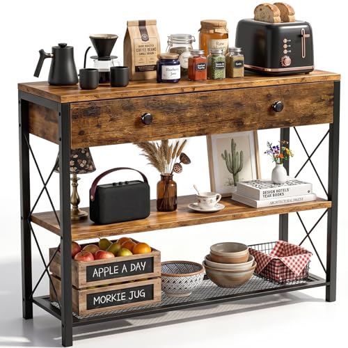 Recopilación de Sala Top 10. 45 LOKOOY Credenza de Recibidor, Mesa de Entrada con Cajon y 3 Repisa, Estante Organizador de Recibidor Modernas, Credenzas Decorativa para Sala, Recámara, Comedor