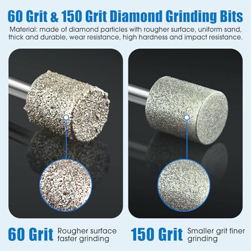 Image of 24PCS Diamond Grinding Bit Set, Stone Carving Set 60Grit 150Grit Polishing Kits Rotary Tool Accessories with 1 /8 inch(3mm) Shank Diamond Burr Bits for Wood Stone Ceramic Jewelry Engraving Grinding Carving