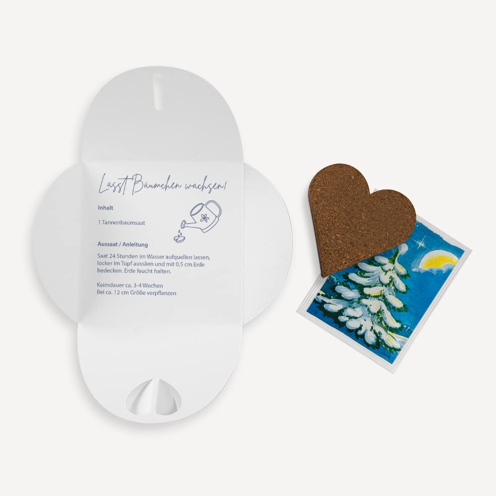 12 x Anzuchtset Geschenk Weihnachtsbaum personalisiert inkl. Weihnachtskarten (Schneeflocken)