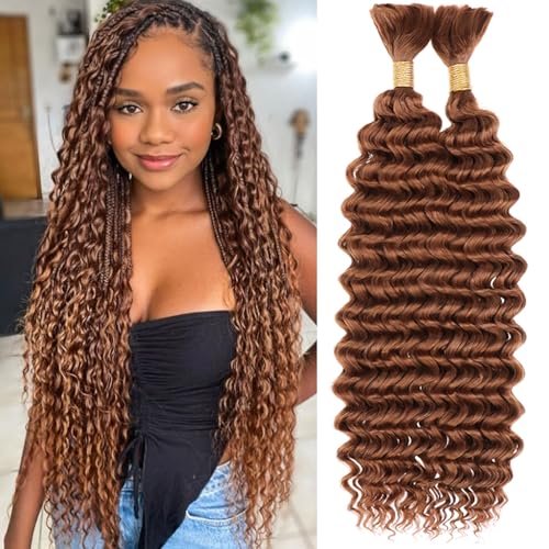 Samtress 18 Inch Deep Wave Bulk Braiding Hair Synthetic Brown Curly Hair Extensions 2 Bundles No Weft 160g Wet and Wavy for Boho Braids Hair (#Brown) Samtress 18 Inch Deep Wave Bulk Braiding Hair Synthetic Brown Curly Hair Extensions 2 Bundles No Weft 160g Wet and Wavy for Boho Braids Hair (#Brown)