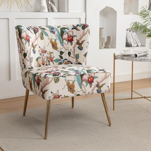 DRKAT Armless Accent Chair with Gold Metal Legs, Modern Comfy Tufted Living Room Chair,...