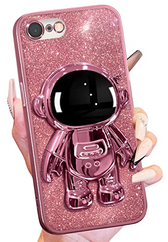 Buleens Astronaut Clear Glitter Phone Case for iPhone 6s/6 with Spaceman Stand, Cute Electroplated Sparkly Space Phone Cover
