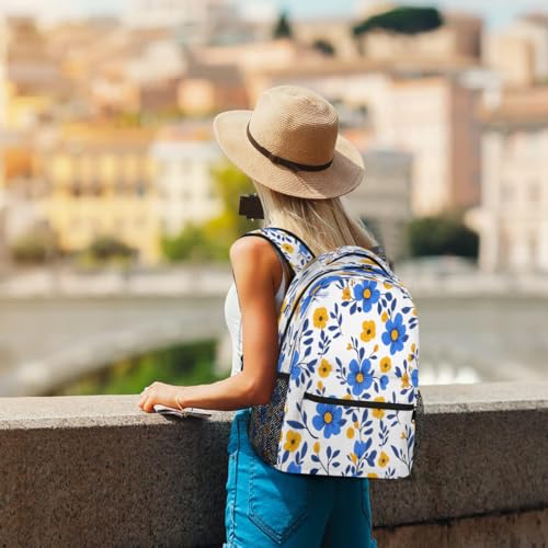 Cartoon Blue Yellow Flowers Kids Backpack, Lightweight School Bookbag Large Capacity Laptop Backpack Water Resistant Daypack Shoulder Bag for Teenager Boys Girls4