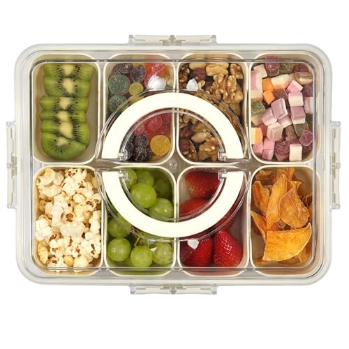 LIVIVO Snack Box with Compartments - 8 Removable Trays Portable Snack Tray with Lid Handle Snap Locks - Silicone Seal BPA Free - Ideal for Fruit Snacks Nuts Spices Picnics & Parties