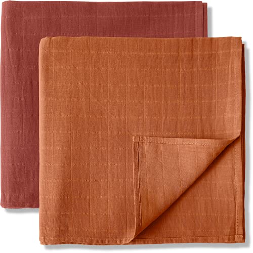 Image of MOZAH Organic Muslin Swaddle Blankets - Set of 2 Large 100% Organic Cotton Blanket - Baby Nursery Essentials - Baby Blankets Neutral - Baby Girl Swaddle Baby Boy Pumpkin Swaddle (Rust Red and Ochre)