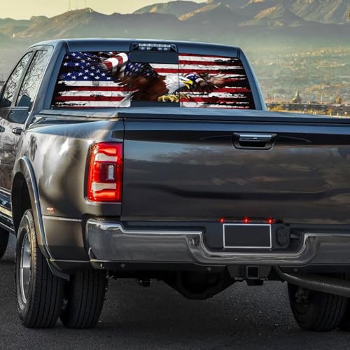 Image of Rzuiyte American Flag Eagle Rear Window Decal - Decal for Cars, SUVs, Trucks (65x17in) - Gift for Men, Dad, Gramps, Boyfriend