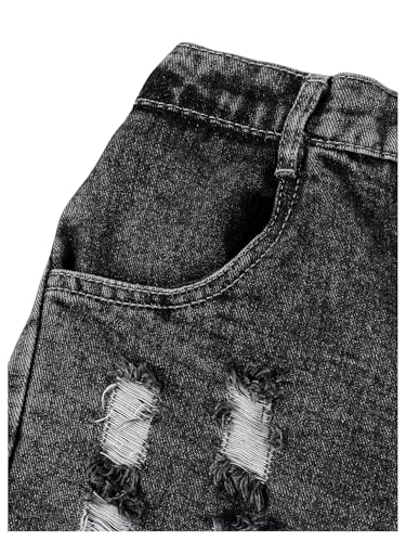 Image of Floerns Girl's Ripped Raw Hem Elastic Waist Straight Leg Denim Shorts with Pockets