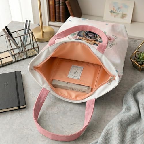 Image of Cotton Tote Bag for Women | Tote Bag with Zipper | Canvas College bag for Girls | Korean Sling Bag | Stylish Travel Sling & Handbag for Daily Use