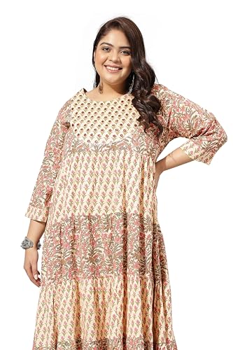 Image of MIRCHI FASHION Plus Size Women's Cotton Sequins Embroidered Foil Printed Anarkali Kurti