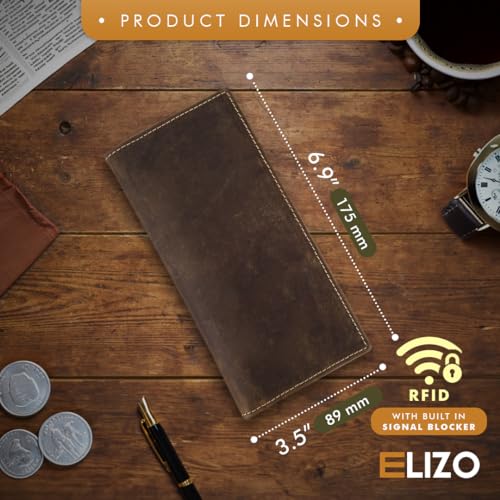 ELIZO Men's Genuine Leather Long Wallet - RFID Blocking Rodeo Checkbook Wallet | Slim Western Bifold Wallet with 16 Card Slots, ID Window | Top Grain Leather Cowboy Wallet2