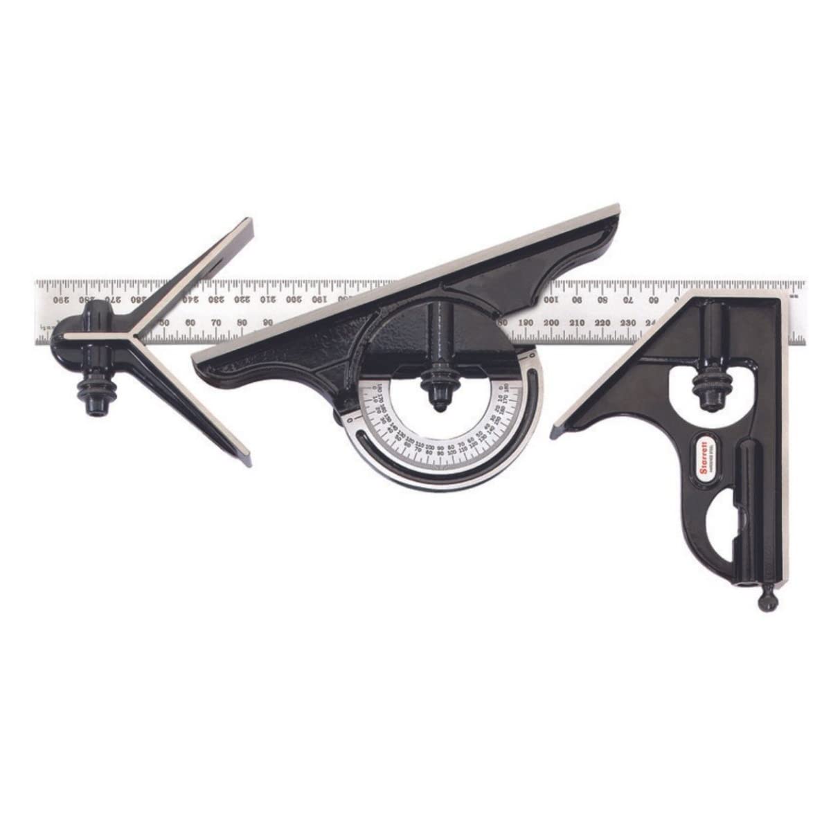 Starrett Combination Set with Square, Center and Reversible Protractor Head and Blade - 300mm Blade Length, Forged and Hardened Steel, 35 Graduation