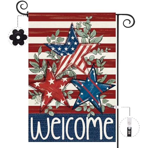 Baccessor Patriotic 4th of July Garden Flag 12.5 x 18 Inch Double Sided Burlap Memorial Day Welcome American Stars and Stripes Yard Flag Summer Holiday Seasonal Farmhouse Outdoor Outside Decoration