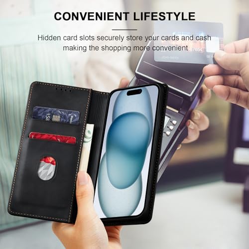 Image of Jasonyu Flip Wallet Case for iPhone 15,Black