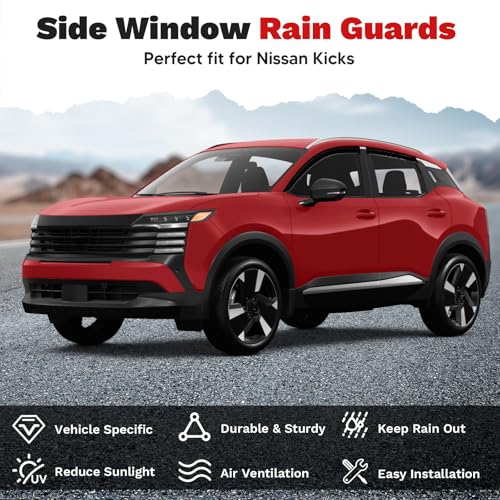 Image of Canvcle Kicks Rain Guards - Window Visors for Nissan Kicks 2025 2026, Outside-Mount Tape-On Side Window Wind Deflectors for Nissan Kicks Accessories, Vent Visors Shades Rainproof 4PCS