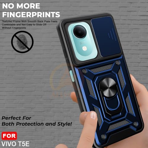 Image of Armor Bumper Back Cover Case for Vivo T5E Rotating Camera Cover, Ring Holder & Kickstand | Heavy Duty & 360 Degree Protection Back Cover for Vivo T5E (Blue)