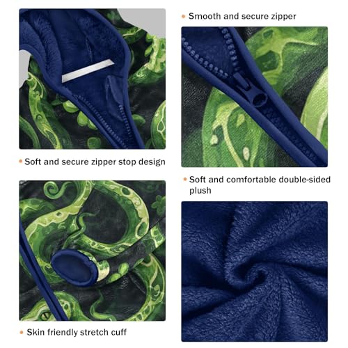 Green Snakes Pattern Toddler Fleece Jacket Girl Boys Hooded Fleece Jacket Coat Warm Outwear Zip-up 3-10T3