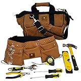 SparkJump Deluxe Kids Tool Set Kit with Real Hand Tools - Durable Canvas Tool Bag and Real Leather...