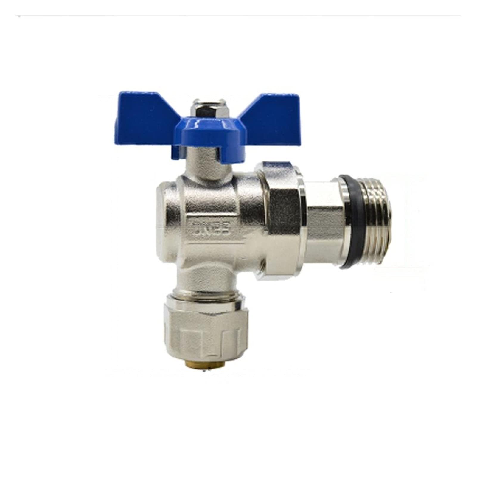 Valvola a sfera ad angolo in ottone nichelato DN25 G1 pollici maschio da 20/25 mm con maniglia blu for collettore principale dell'acqua