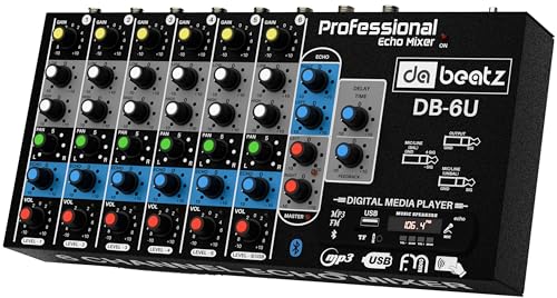DaBeatz 6-Channel Stereo Echo DJ Sound Mixer with USB and Bluetooth for Parties, Stage Effects, Weddings, Diwali Giving Your Occasion an Impressive Output. (Black) (DB-6 USB)