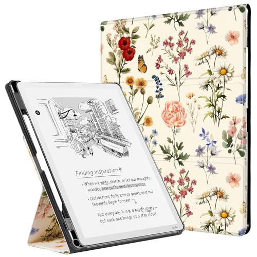 Image of CoBak Case for 11 inch Kindle Scribe 3rd Generation 2025, Kindle Scribe Colorsoft with Two Viewing Angles - All New PU Leather Cover with Auto Sleep Wake, Pen Holder. AntiqueFloralia