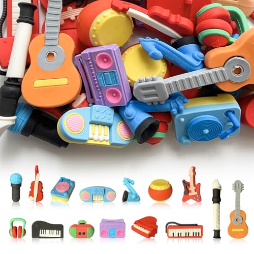 Kaemi 32 Pcs Music Erasers Desk Pets for Kids Classroom Prizes Fun Cool 3D Puzzle Erasers Bulk Mini Cute Pencil Eraser Pals Toys for Party Favors Treasure Box Goodie Bag Stuffers
