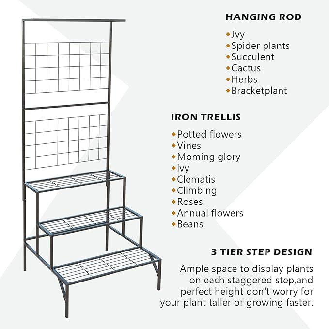 Image of Metal Plant Stand for Balcony, Living Room, Garden, 7 Layer Coating, 24 inches, Round, Galvanised (Black)