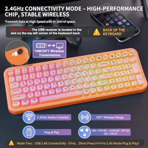Image of Orange Light Up Keyboard Wireless,Clear Transparent Backlit Jelly Keycaps