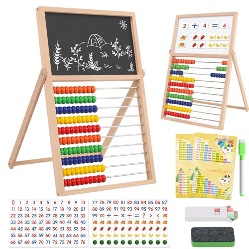 Wooden Abacus Math Games for Kids 5-7 Counting Toys with Double-Sided Board