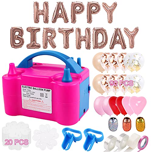 Balloon Pump 132 PCS Electric Balloon Pump 110V 600W Portable Dual Nozzles Electric Balloon Air Pump Electric Balloon Inflator with 90 PCS Balloons, Tying Tools, 20 Flower Clips, Tape Strip and Dot Glues Balloon Blower for Party Decoration