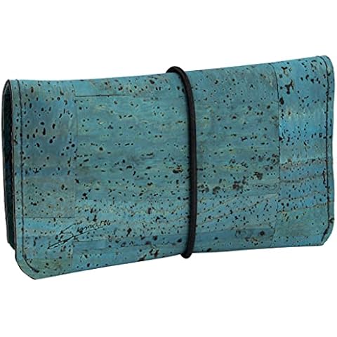 Tobacco pouch made of cork with interchangeable closure and many extra compartments for accessories, water-repellent, durable, sustainable and vegan (turquoise) Cover