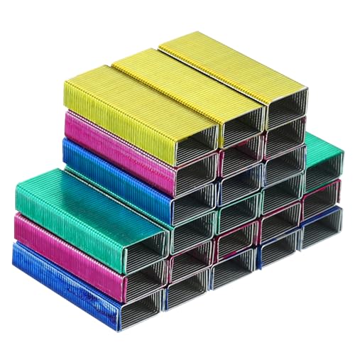PATIKIL Grapas para Grapadora, 4 Paquete (1000uds Grapas Por Paquete) #10 Mini 3/16' Longitud Grapas Atascos Libre para Hogar Oficina Suministros, Rosa Rojo/Azul/Amarillo/Verde