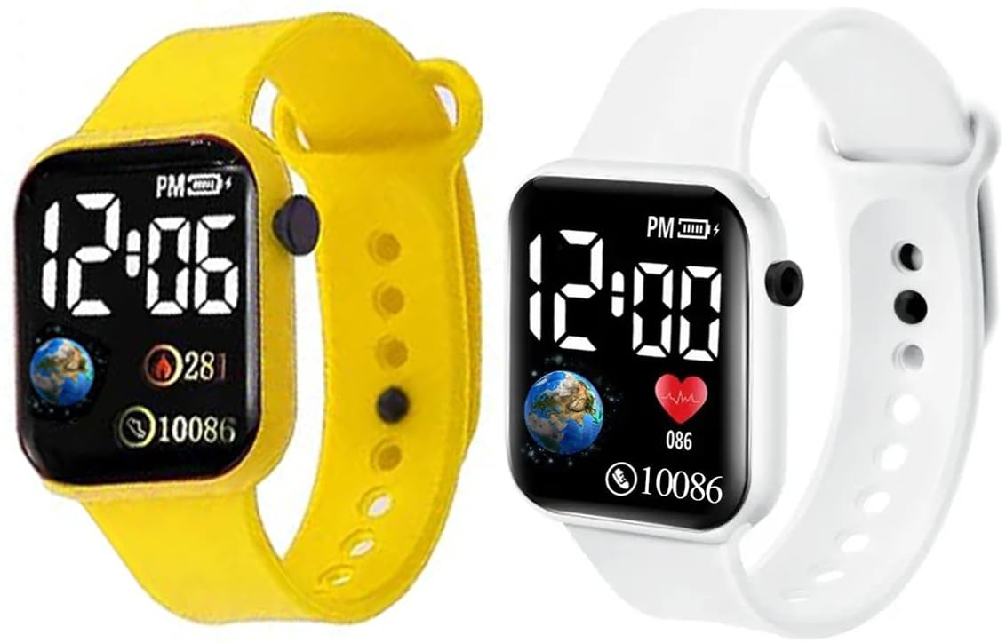 Acnos® Premium Yellow White Colors Luminous LED Display Fashionable Children Kids Digital Watches Waterproof Sports Square Electronic Led Watch for Kids Boy Baby Girls Digital Watch for Kids (B0CG4DD64Z) Amazon Price History, Amazon Price Tracker