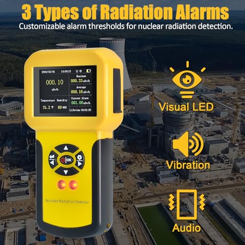 Image of HOLDPEAK Geiger Counter, Rechargeable Nuclear Radiation Detector with LCD Display, Beta, Gamma & X-ray Detection, 5 Measurement Units, Includes Radiation Dosimeter, Humidity, Temperature Monitor