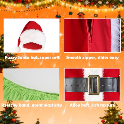 Adrinfly 7pcs Christmas Big Monster Santa Suit for Adult Green Deluxe Santa Costume With Mask