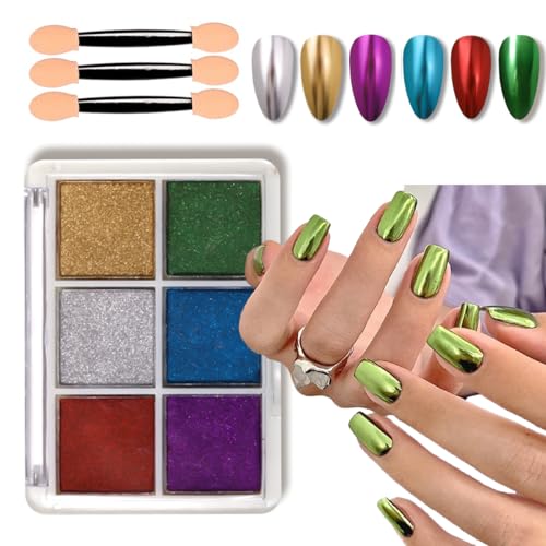 Chrome Nail Powder Solid Chrome Nail Glitter Powder Set Metallic Mirror Effect Iridescent Chrome Powder Pigment for Nails Mutil Colors Palette Nail Pigment Powder Manicure Nail Art Decorations 6 Color