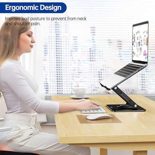 Image of BESIGN Laptop Stand with 360 Rotating Base, Ergonomic Adjustable Notebook Riser, Foldable Computer Holder Compatible with 10-14 inch Laptops, LS11 Black