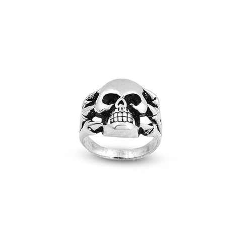 Skull Handmade Sterling Silver Men, Fidget Ring Men, Gothic Biker Ring, Spinner Ring Men, Anniversary, Memorial (11.5)